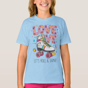 Cute Retro Patines de Rueda LOVE Camiseta para Niñ