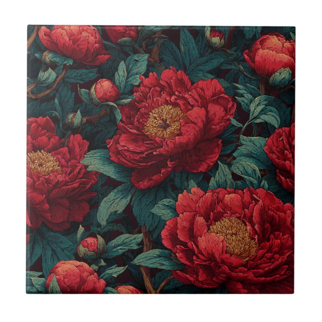Cute Retro Peonies Azulejos Para Cocina Rústica (Frente)