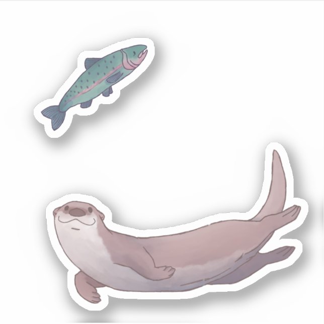 Cute River Otter y Trout Pegatina (Anverso)