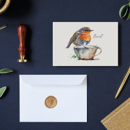 Cute Robin Naranja Bird Teacup Watercolor