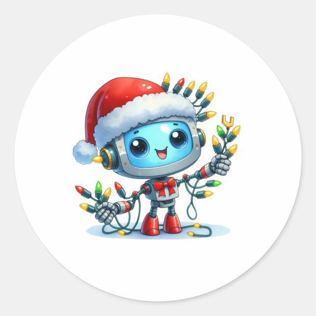 Cute Robot Navidad Cumpleaños Pegatina Redonda (Anverso)