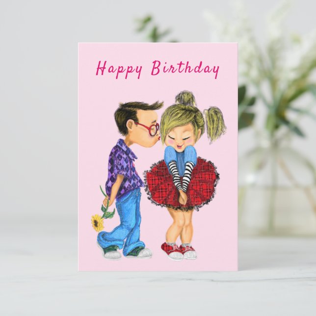 Cute Romantic Couple Birday Card (Anverso de pie)