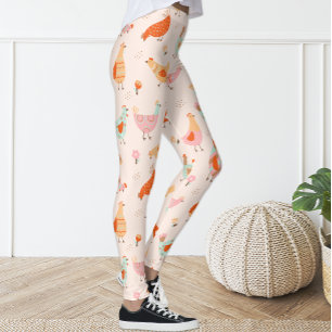 Cute rosa azul de pollo Floral Leggings de pollo