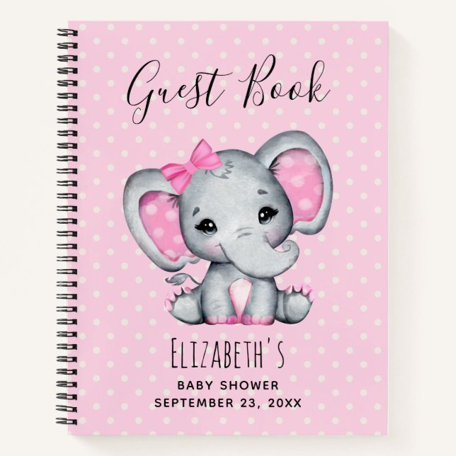 Cute rosa bebé elefante Baby Shower: libro de invi (Anverso)