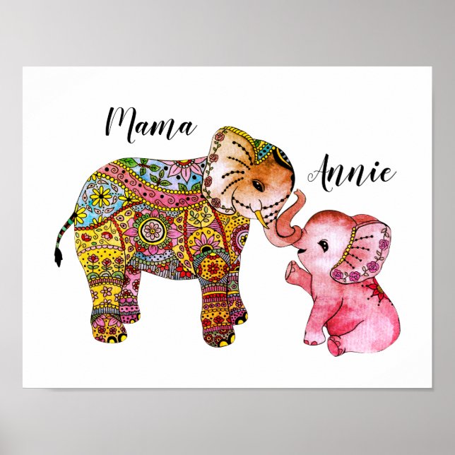 Cute Rosa Boho Acuarela Elefante Decoración De Nur (Frente)