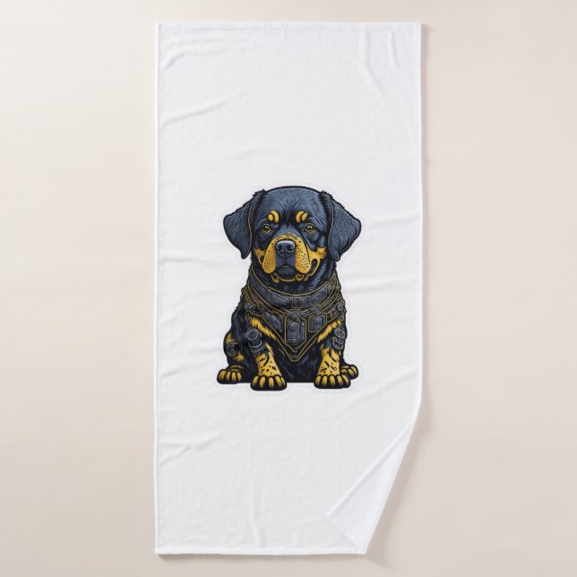 Cute Rottweiler en armadura (Toalla de baño)