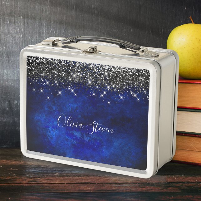 Cute royal blue black faux glitter personalized (Subido por el creador)