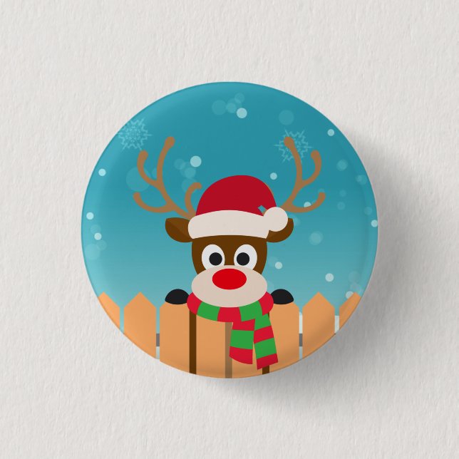 Cute Rudolph El Reno De La Nariz Roja | Botón Pin (Anverso)