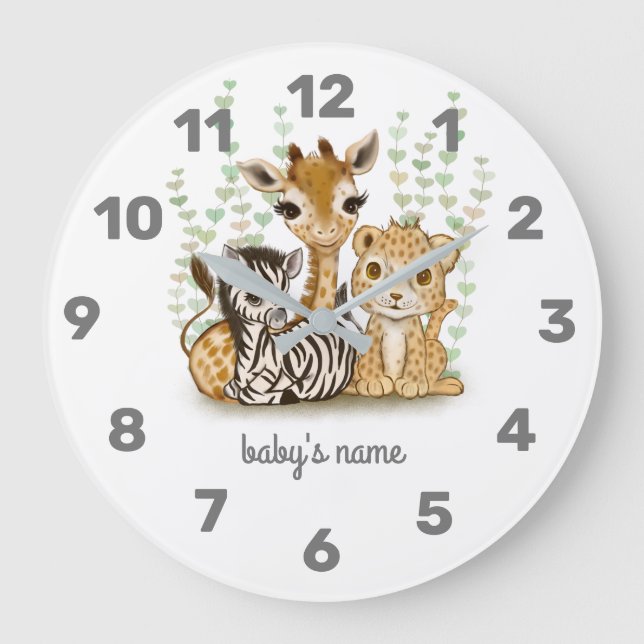 Cute Safari Animal Nursery Decoración Reloj de par (Anverso)