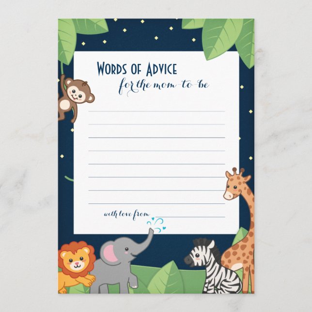 Cute Safari Animales Nuevos Tarjetas de ducha con  (Anverso)