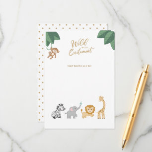 Cute Safari Animals Tarjetas de inserción en blanc