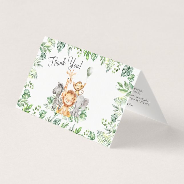 Cute Safari Baby Shower Foldable Tarjetas de agrad (Anverso)