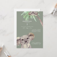 Cute Sage Koala Oso Primera Invitación de fiesta d