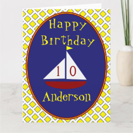 Cute Sailboat Age Específico tarjeta de cumpleaños