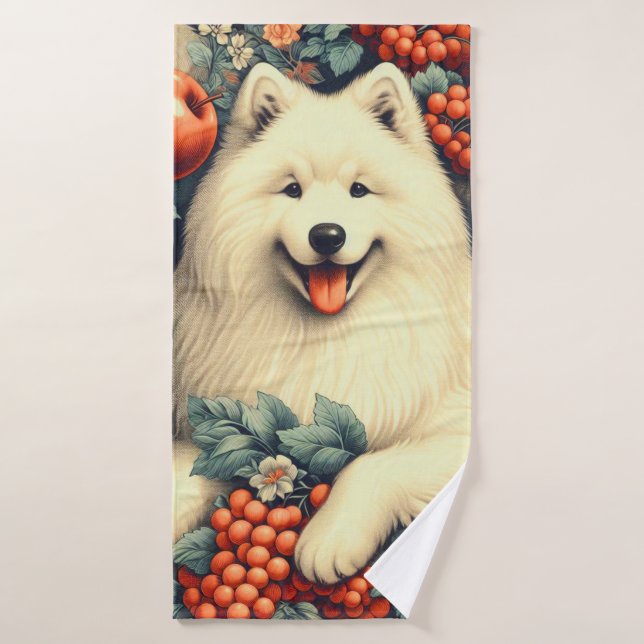 Cute Samoyed Floral Pintura (Toalla de baño)