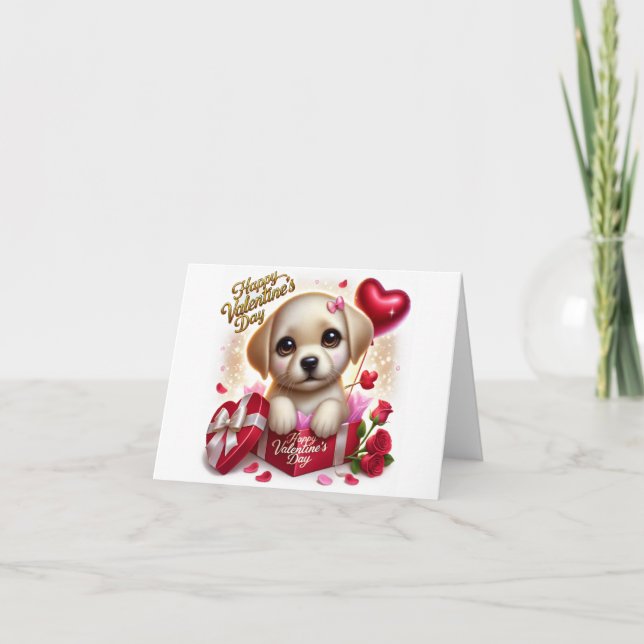 Cute San Valentín Perro de Labrador con tarjeta de (Anverso)