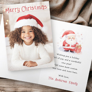 Cute Santa acuarela Feliz Navidad doblado