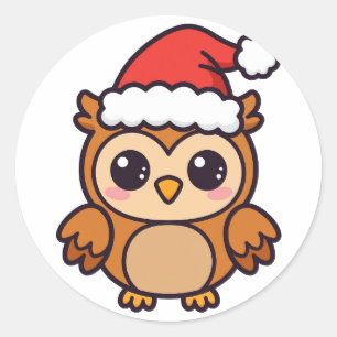 Cute Santa Búho Navidad Clásico Pegatina Redonda