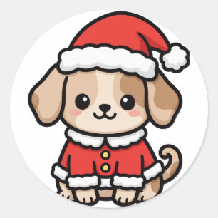 Cute Santa cachorro Navidad clásico adhesivo redon