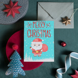 Cute Santa Claus Navidades postal azul