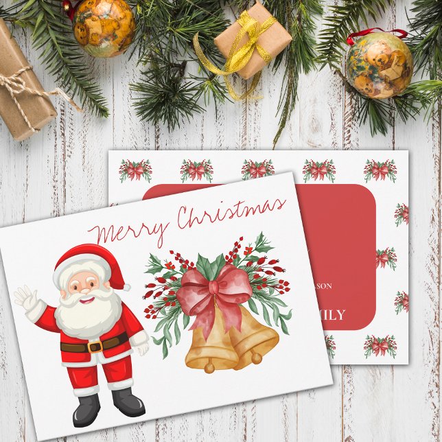 Cute Santa Claus Red Berries Feliz Navidad (Cute Santa Claus Red Berries Merry Christmas Holiday Card)