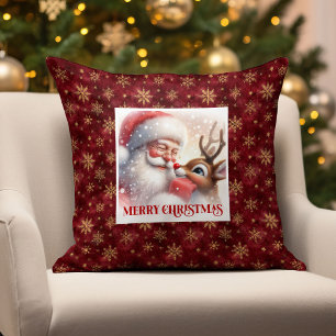 Cute Santa Claus Rudolph Holiday Funda de Almohada