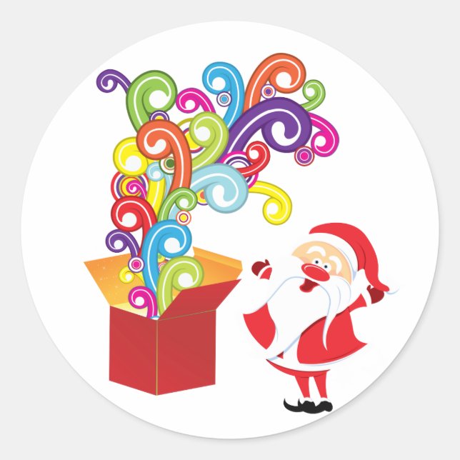 Cute Santa Claus Y Caja De Regalo Pegatina De Navi (Anverso)