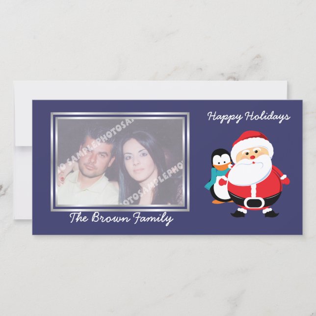 Cute Santa Claus Y Pingüino En Tarjeta De Fotograf (Anverso)