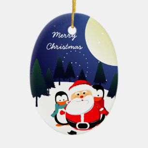 Cute Santa Claus y pingüinos adorno navideño