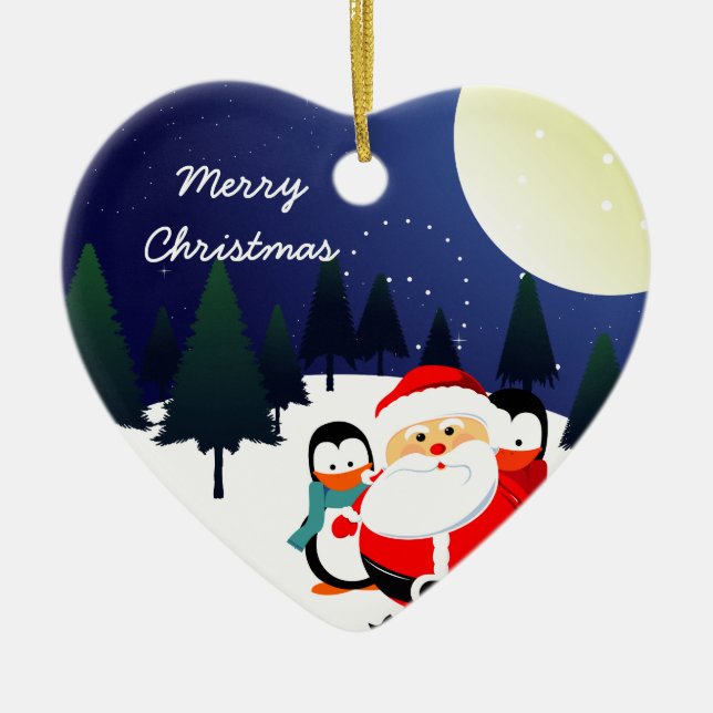 Cute Santa Claus y pingüinos adorno navideño (Frente)