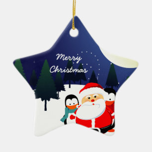 Cute Santa Claus y pingüinos adorno navideño