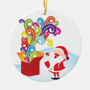 Cute Santa Claus Y Regalo Box Ornamento navideño