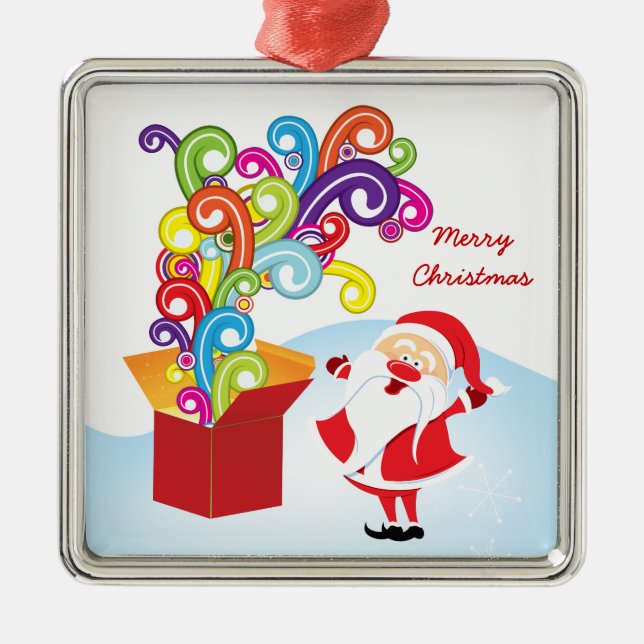 Cute Santa Claus Y Regalo Box Ornamento navideño (Frente)