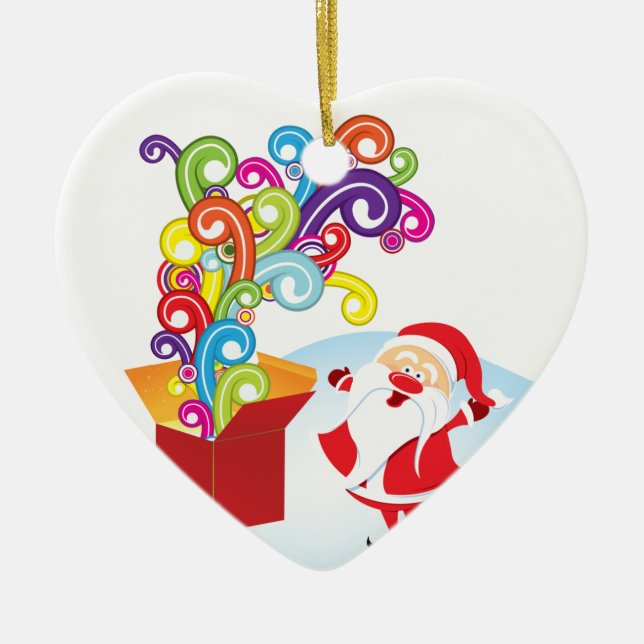 Cute Santa Claus Y Regalo Box Ornamento navideño (Frente)