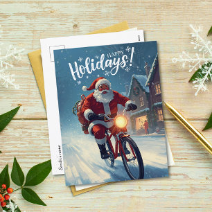 Cute Santa de acuarela en bicicleta de Navidad