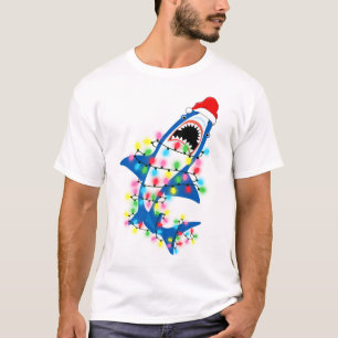 Cute Santa Shark Navidades enciende camiseta mascu