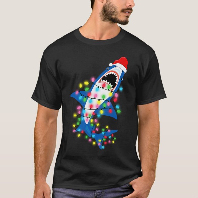 Cute Santa Shark Navidades enciende camiseta mascu (Anverso)