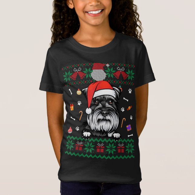 Cute Schnauzer Dog Navidades feos Sweater Santa Ha (Anverso)