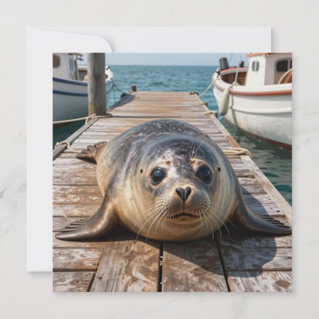 Cute Seal Laying on Boat Dock Ocean Pier (Anverso)