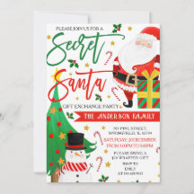 Cute Secret Santa Navidades Invitaciones Acuarela