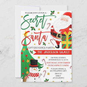 Cute Secret Santa Navidades Invitaciones Acuarela