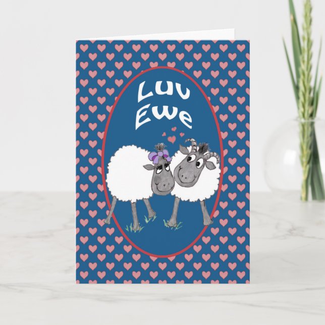 Cute Sheep, Tarjeta De Saludo Romántica Luv Ewe (Anverso)