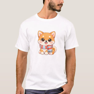 Cute Shiba Inu con bufanda camiseta   Invierno Kaw