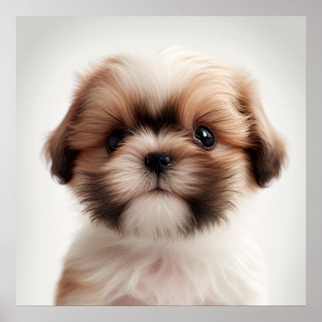 Cute Shih Tzu cachorro perro retrato Póster (2) (Frente)