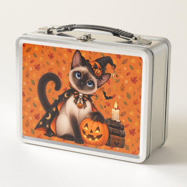Cute Siamese Cat Witch Halloween (Anverso)