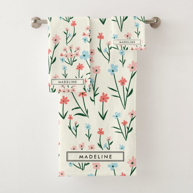 Cute Simple Botanical Pink Blue Flower Floral (In situ)