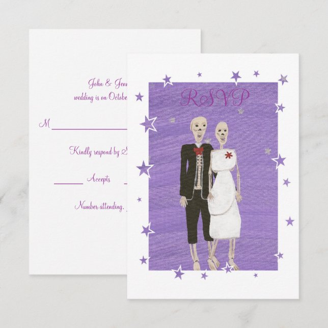 Cute Skeleton Pareja Halloween Boda Tarjetas RSVP (Anverso / Reverso)