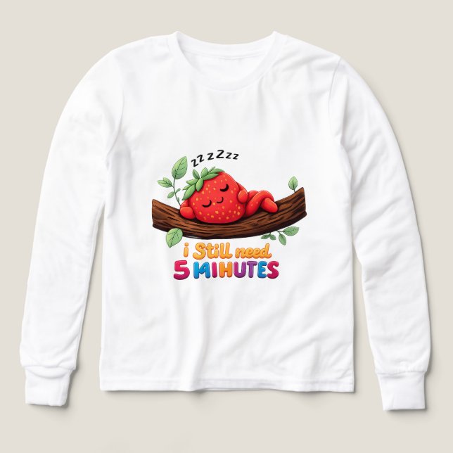 Cute Sleeping Strawberry Girls’ Long Sleev tshirt (Diseño frontal)