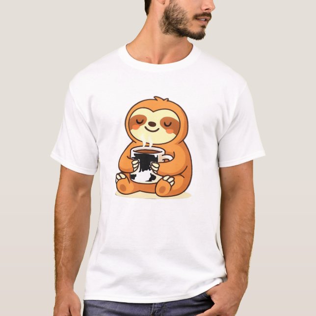 Cute Sloth Relaxing con Café Caliente Camiseta Pre (Anverso)