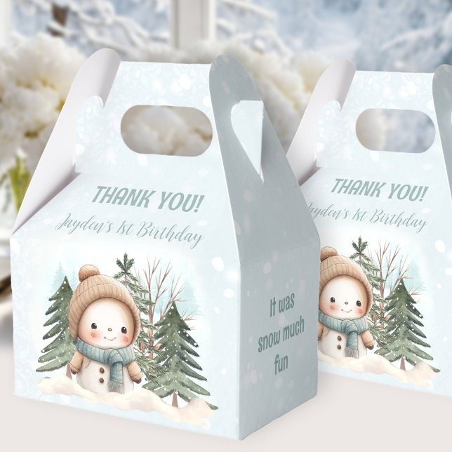 Cute Snowman Blue Winter Caja de Favor del Primer  (Cute Snowman Blue Winter 1st Birthday Favor Box)